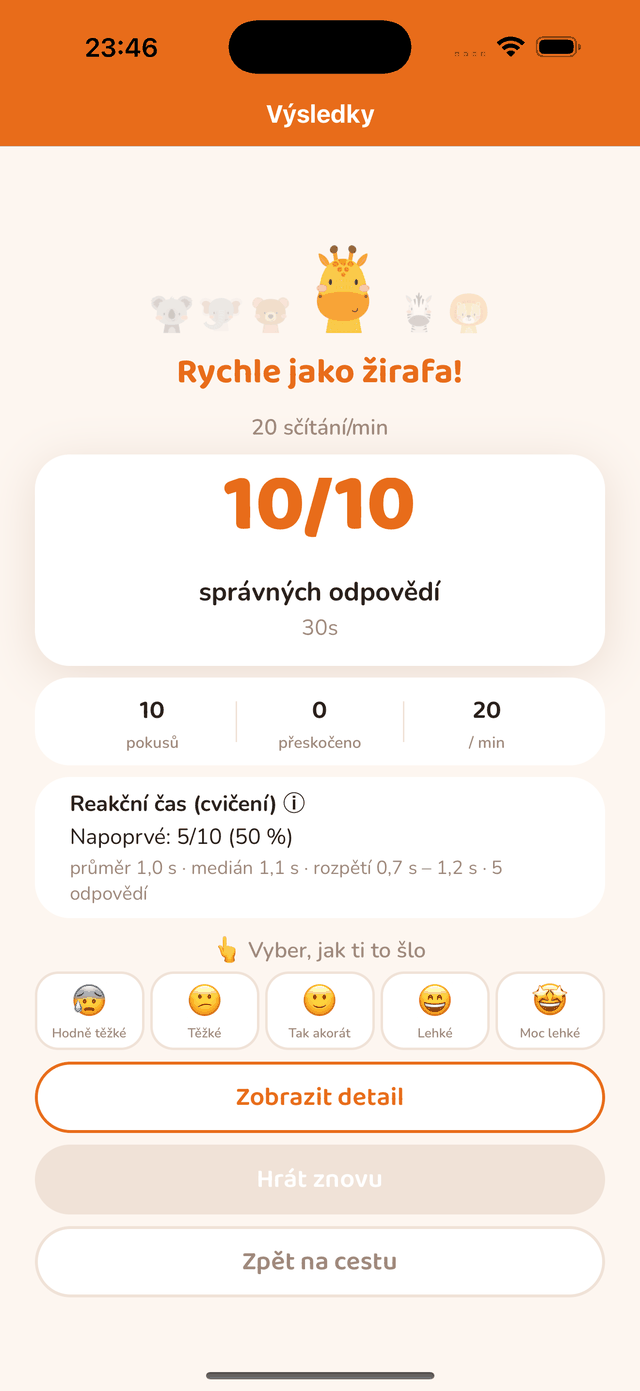 Obrazovka výsledku