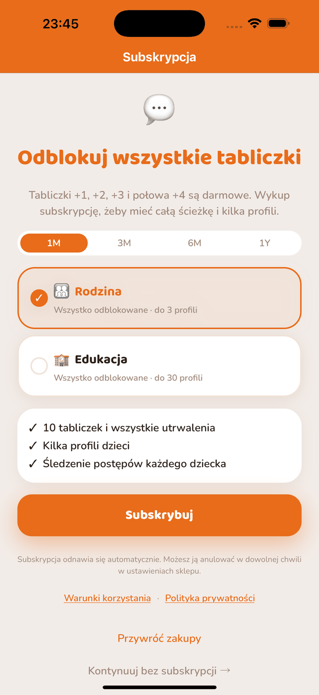 Ekran subskrypcji