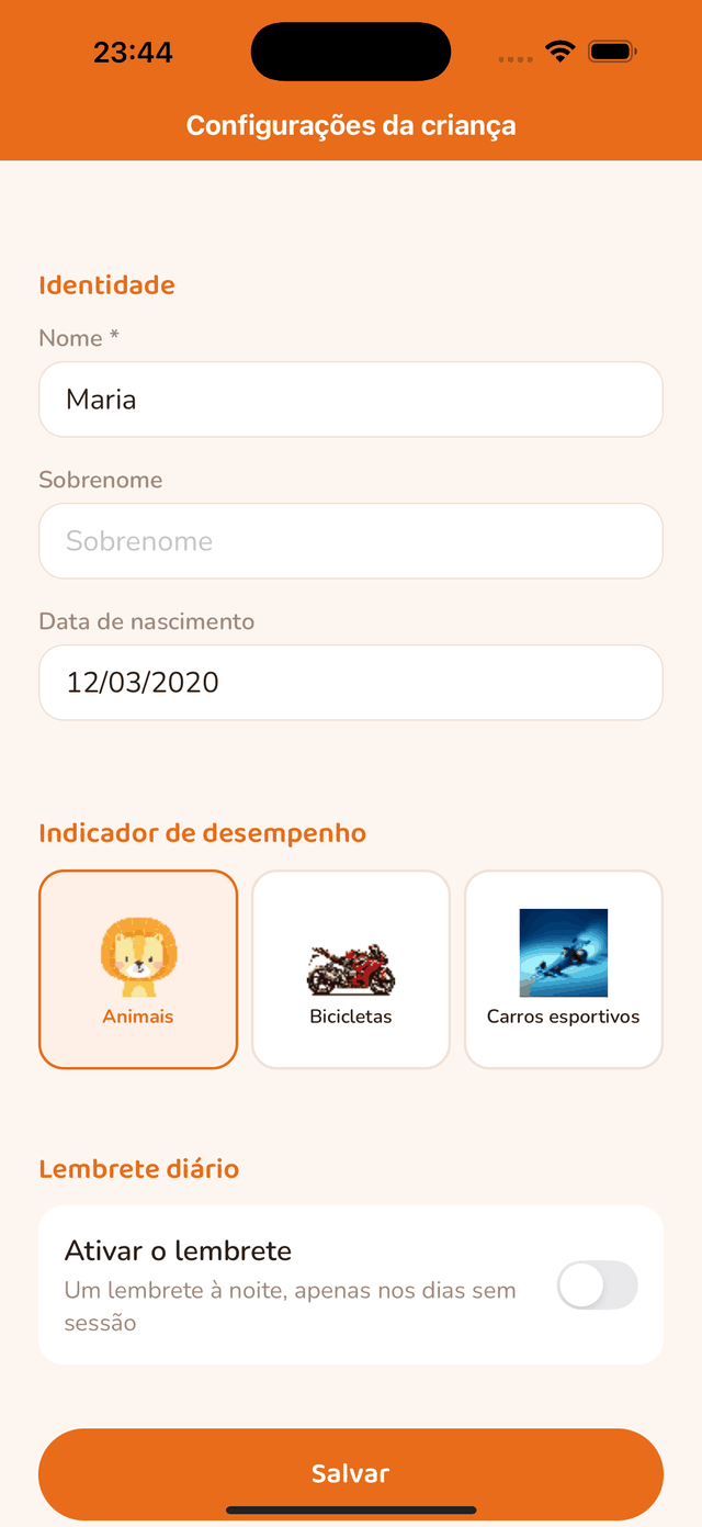Configuração do lembrete diário