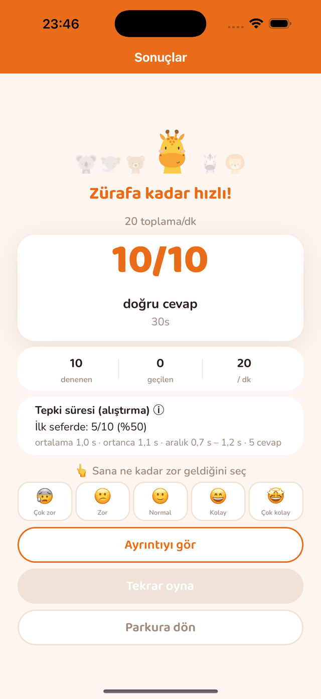 Sonuç ekranı