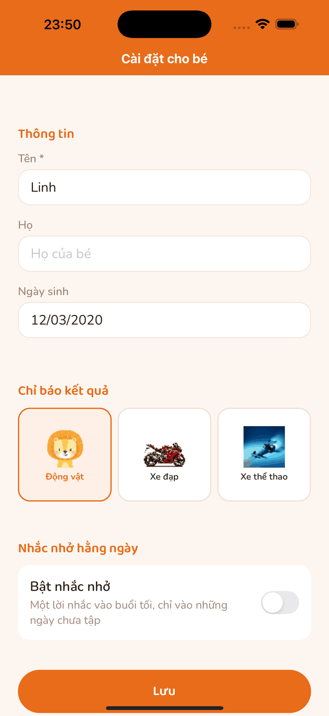 Cài đặt nhắc nhở hằng ngày