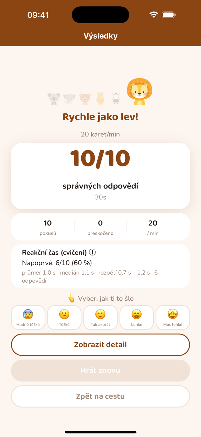 Obrazovka výsledku