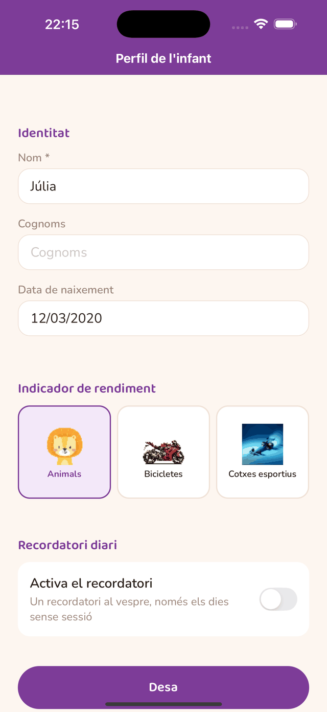 Configuració del recordatori diari