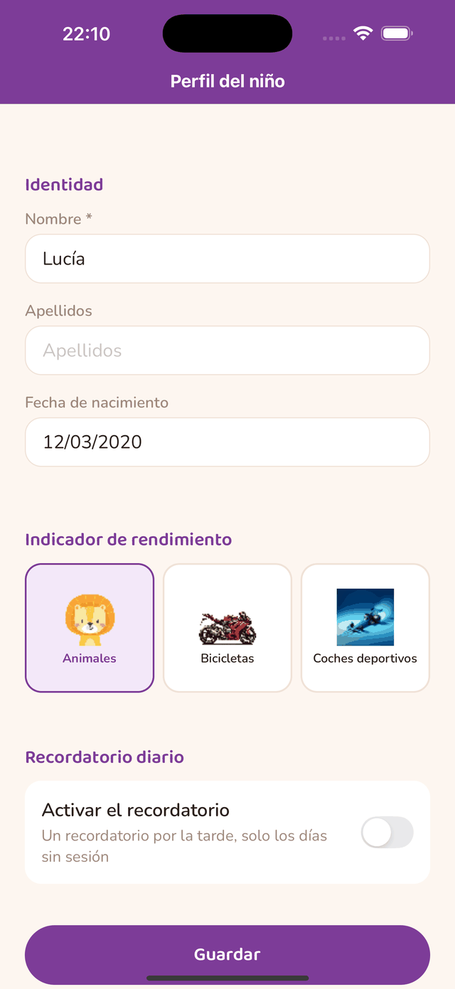 Ajuste del recordatorio diario