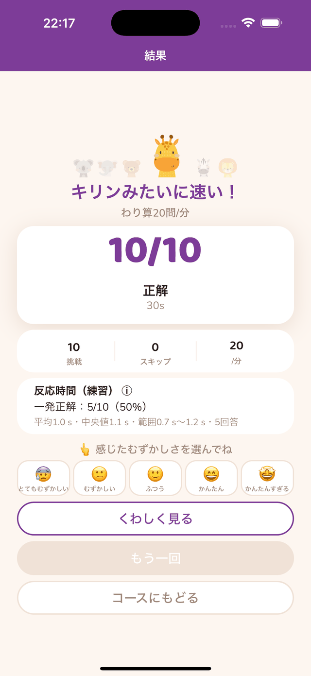 結果の画面