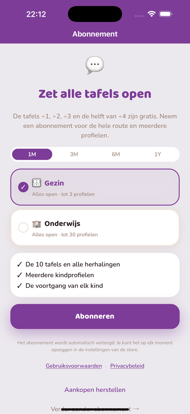 Abonnementsscherm