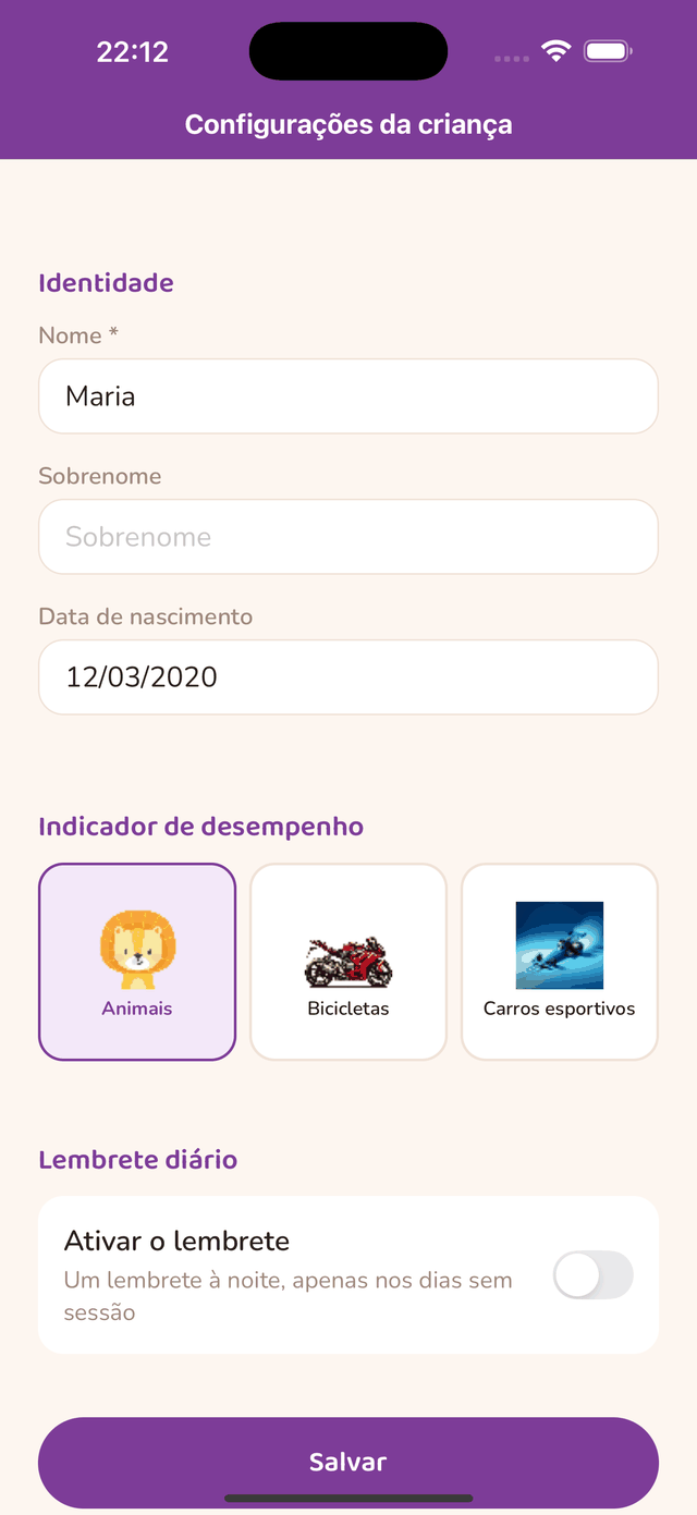 Configuração do lembrete diário