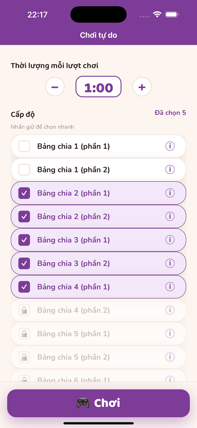 Các chặng của lộ trình Phép chia