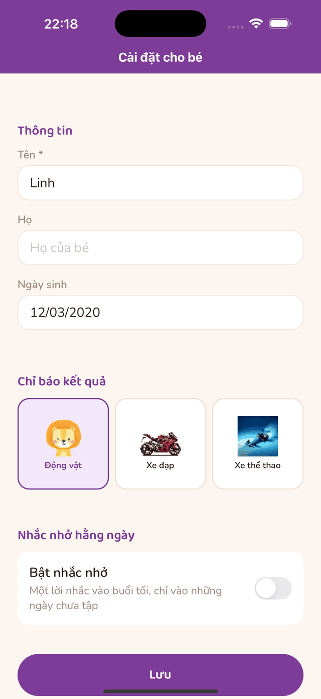 Cài đặt nhắc nhở hằng ngày
