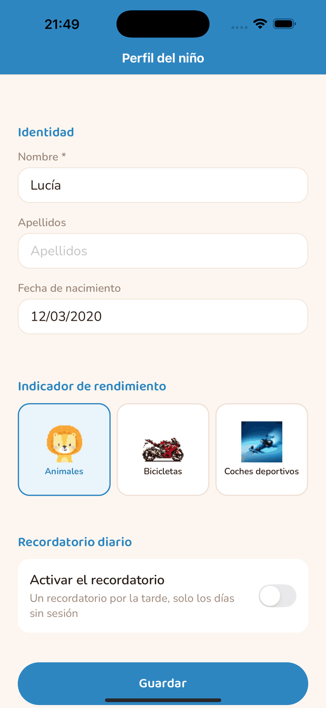 Ajuste del recordatorio diario