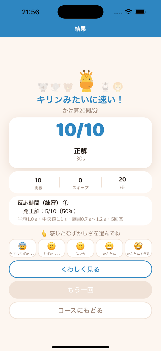 結果の画面