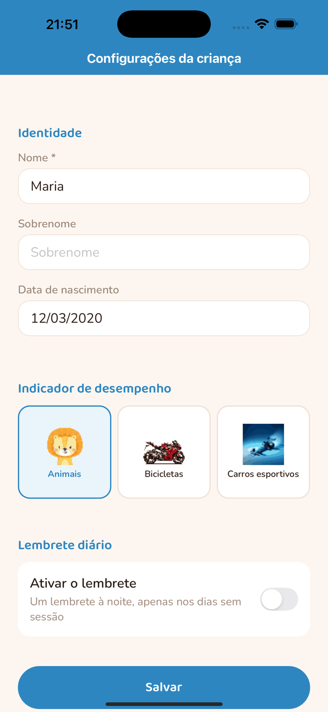 Configuração do lembrete diário