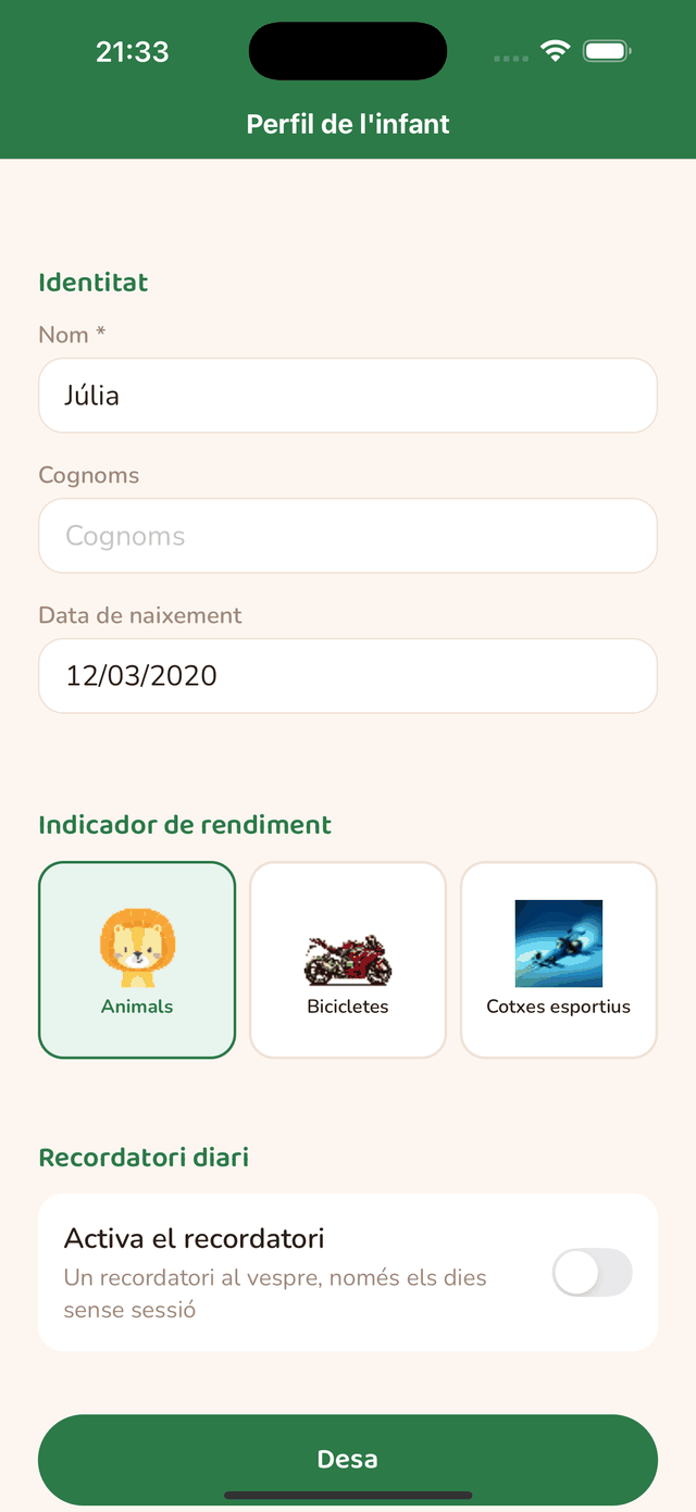Configuració del recordatori diari