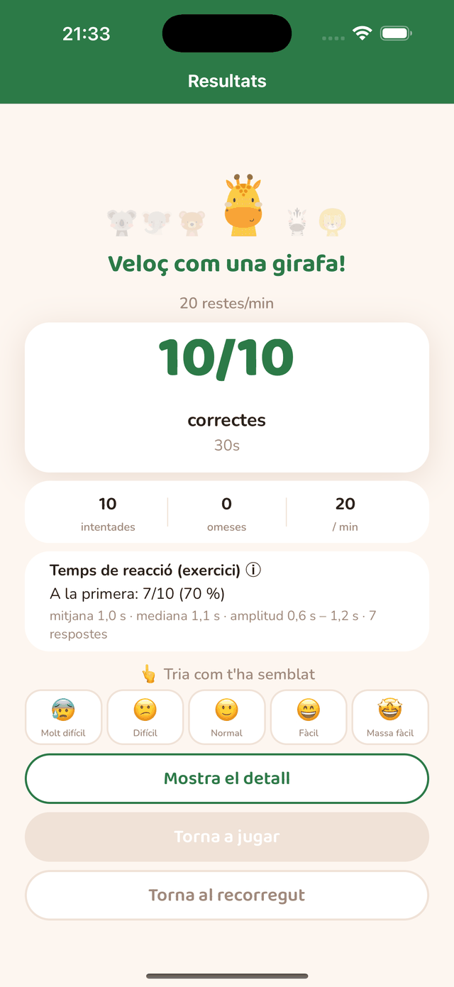 Pantalla de resultat