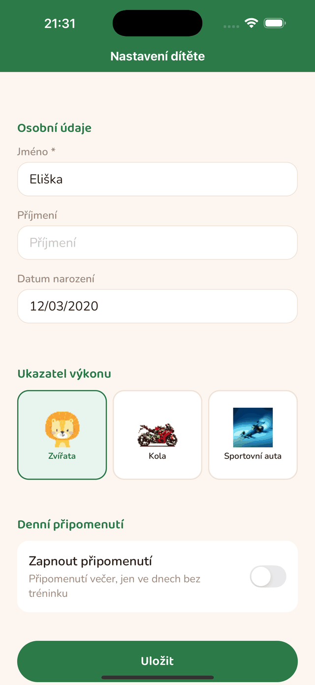 Nastavení denního připomenutí