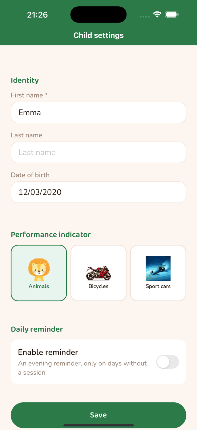 Daily reminder setting