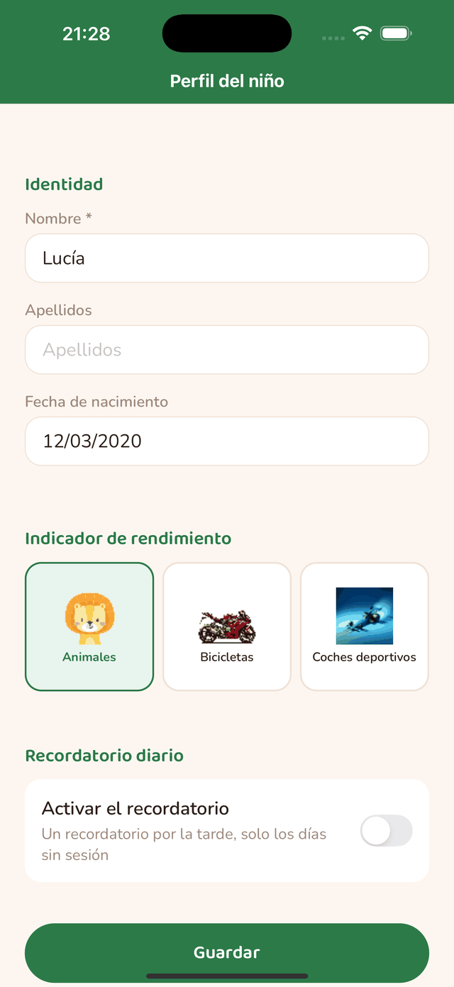 Ajuste del recordatorio diario