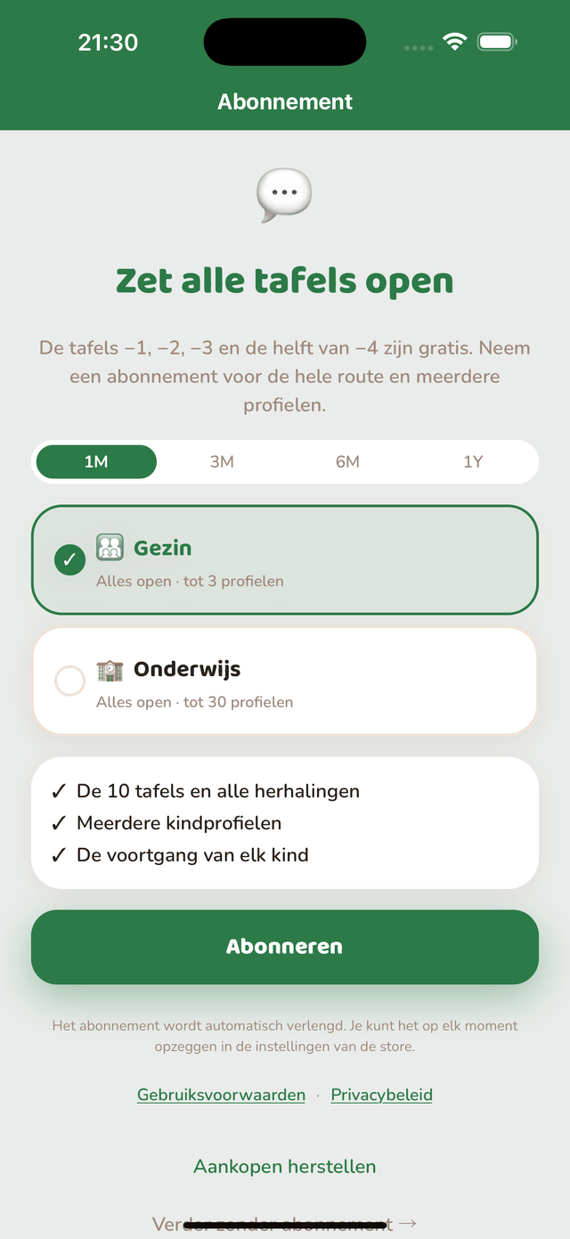 Abonnementsscherm
