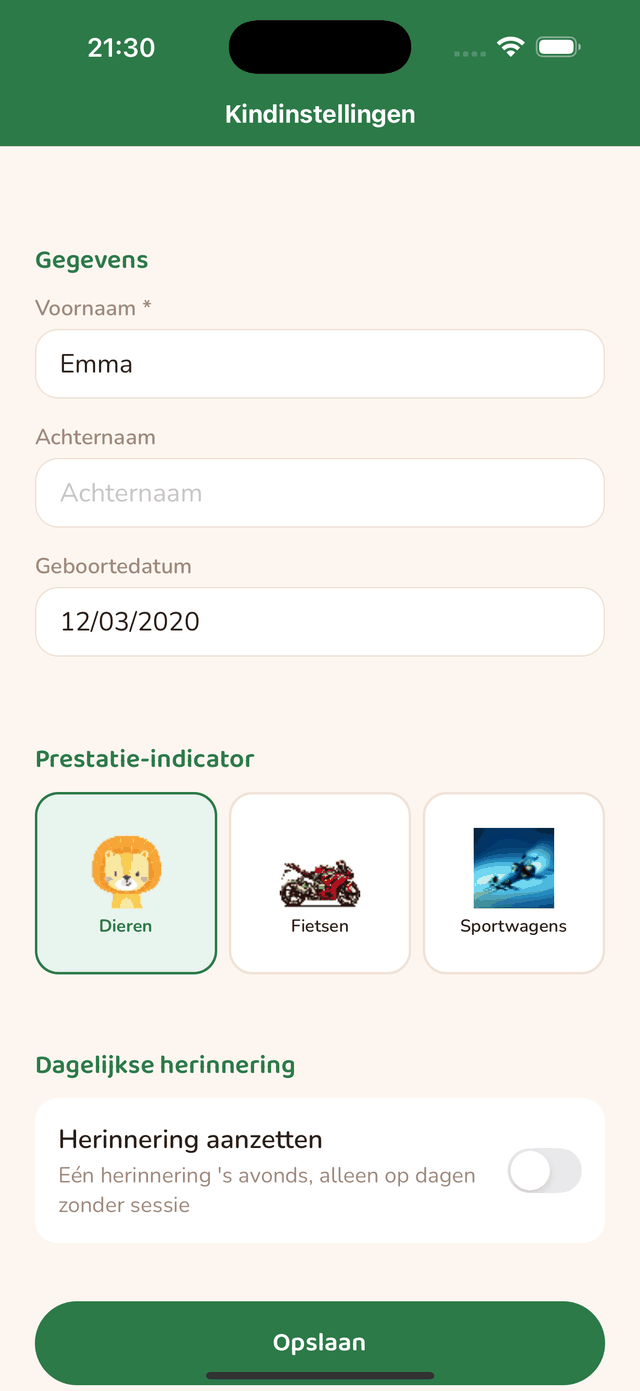 Instelling van de dagelijkse herinnering