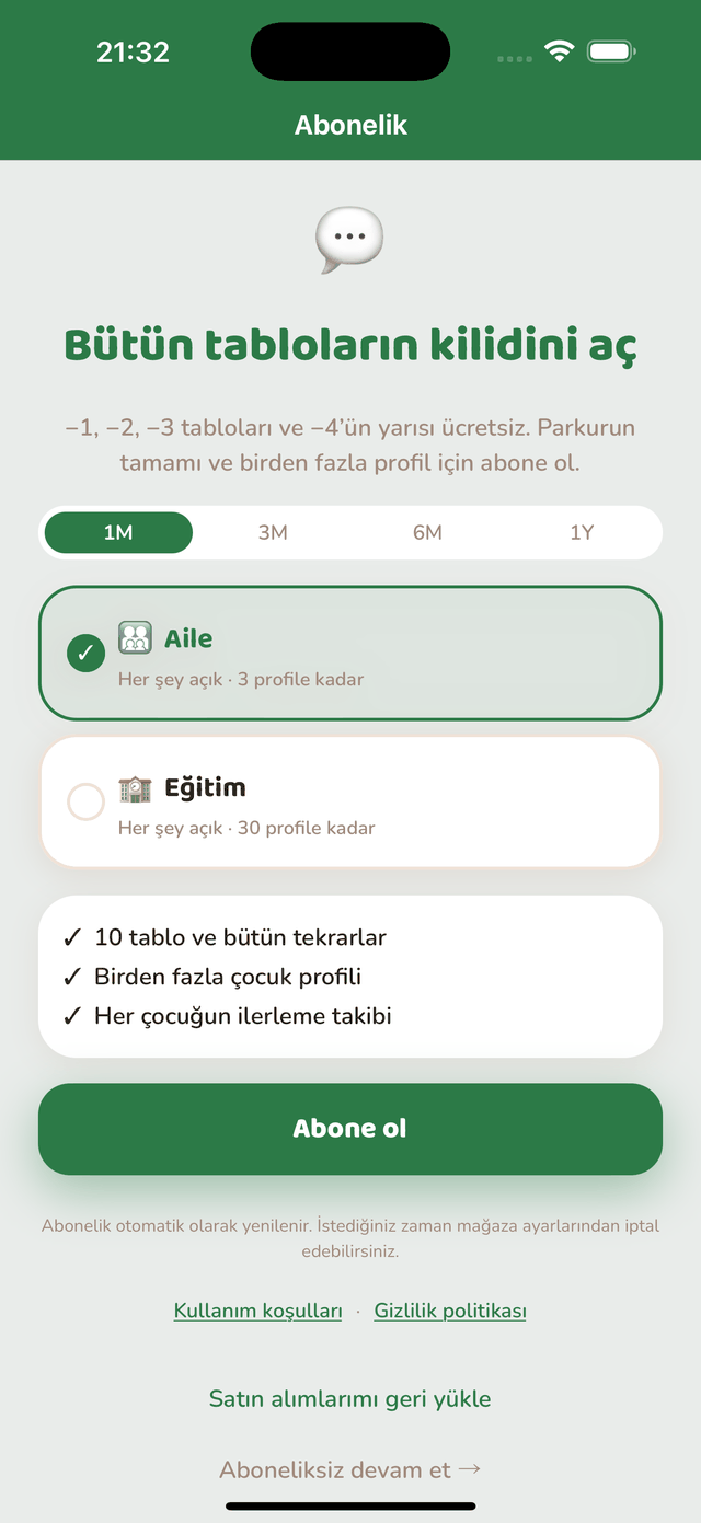 Abonelik ekranı