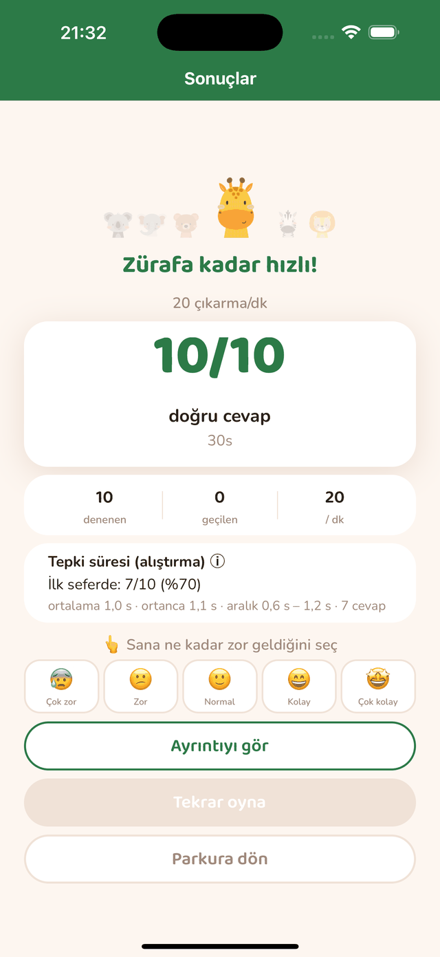 Sonuç ekranı
