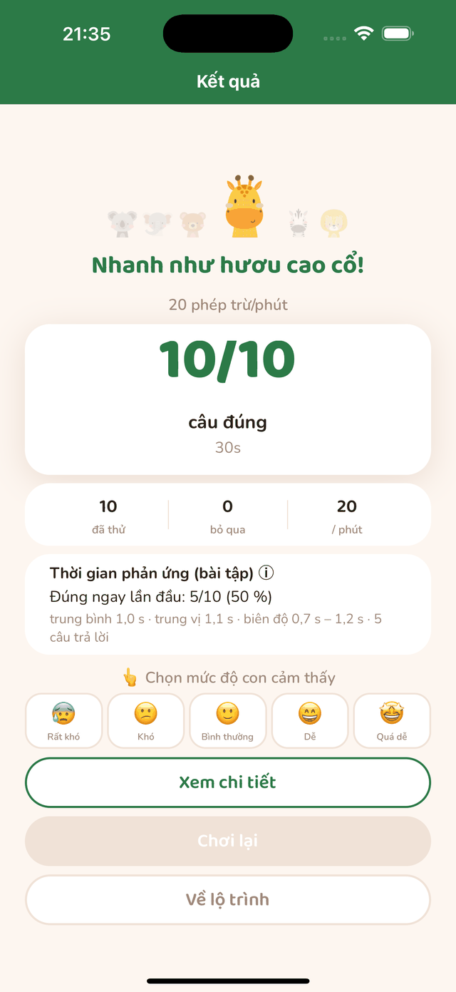 Màn hình kết quả